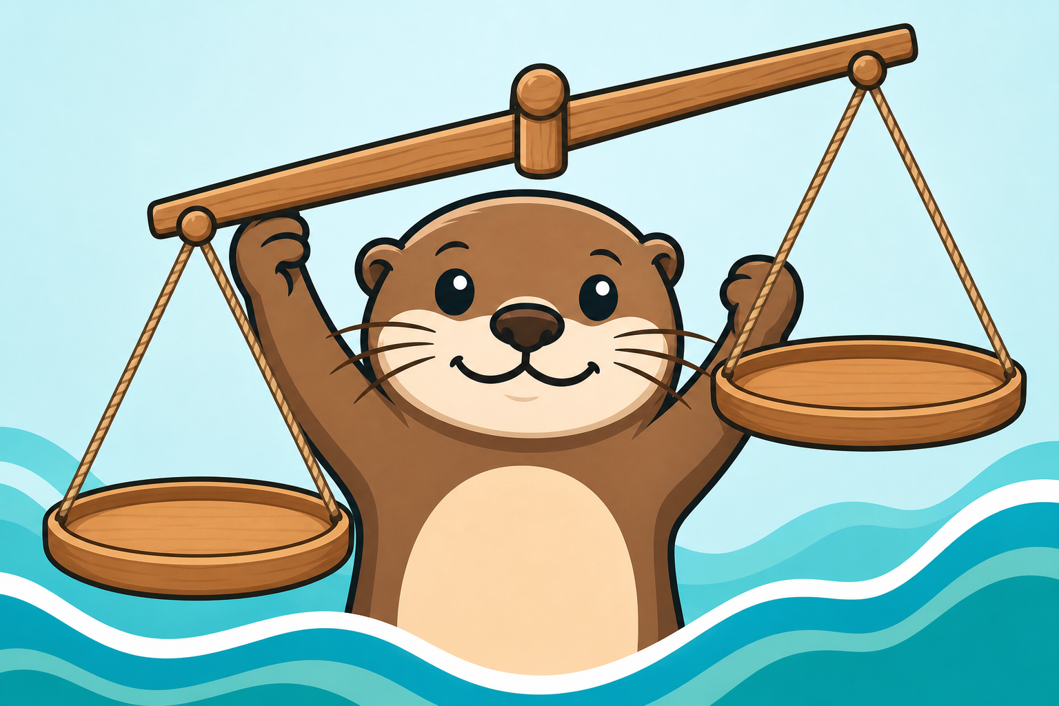 The Order Otter mascot holding up a tilted balance scale that weighs the cost of stocking out against the cost of over-ordering.